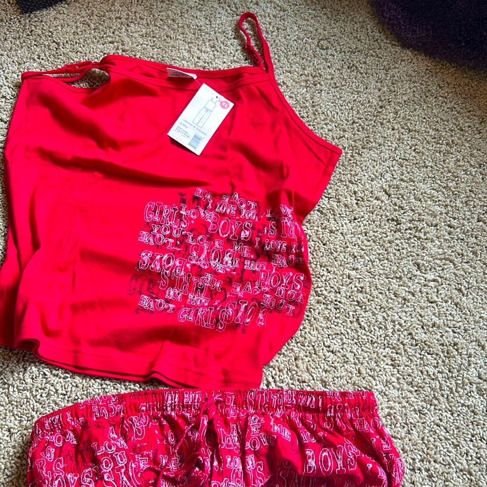 Victoria Secret 2piece pajama set. Tank top w/cotton bottoms. Red/white
